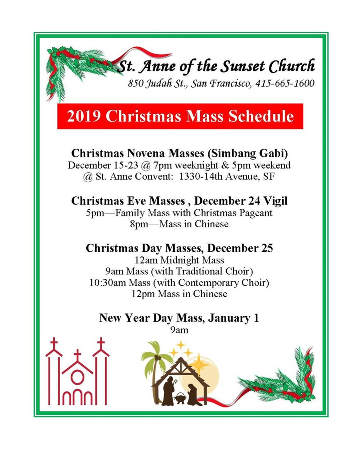 Christmas 2019 Schedule of Services